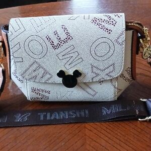 Chic Cream and Brown Minnie MouseCrossbody Bag
